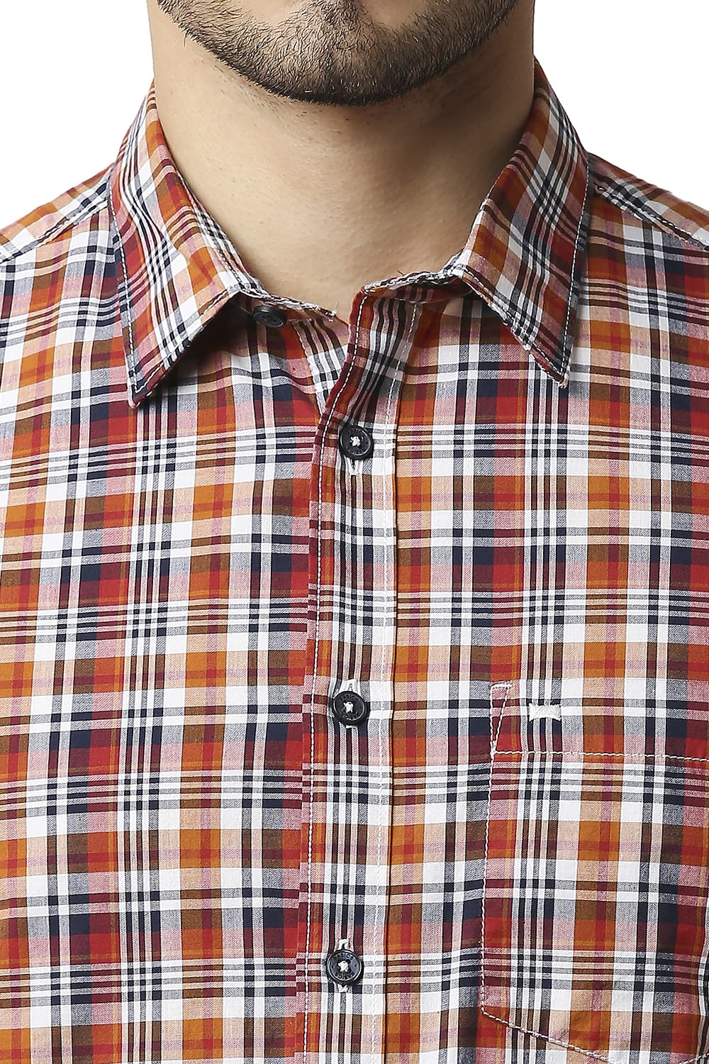 BASICS SLIM FIT COTTON CHECKS HALFSLEEVES SHIRT