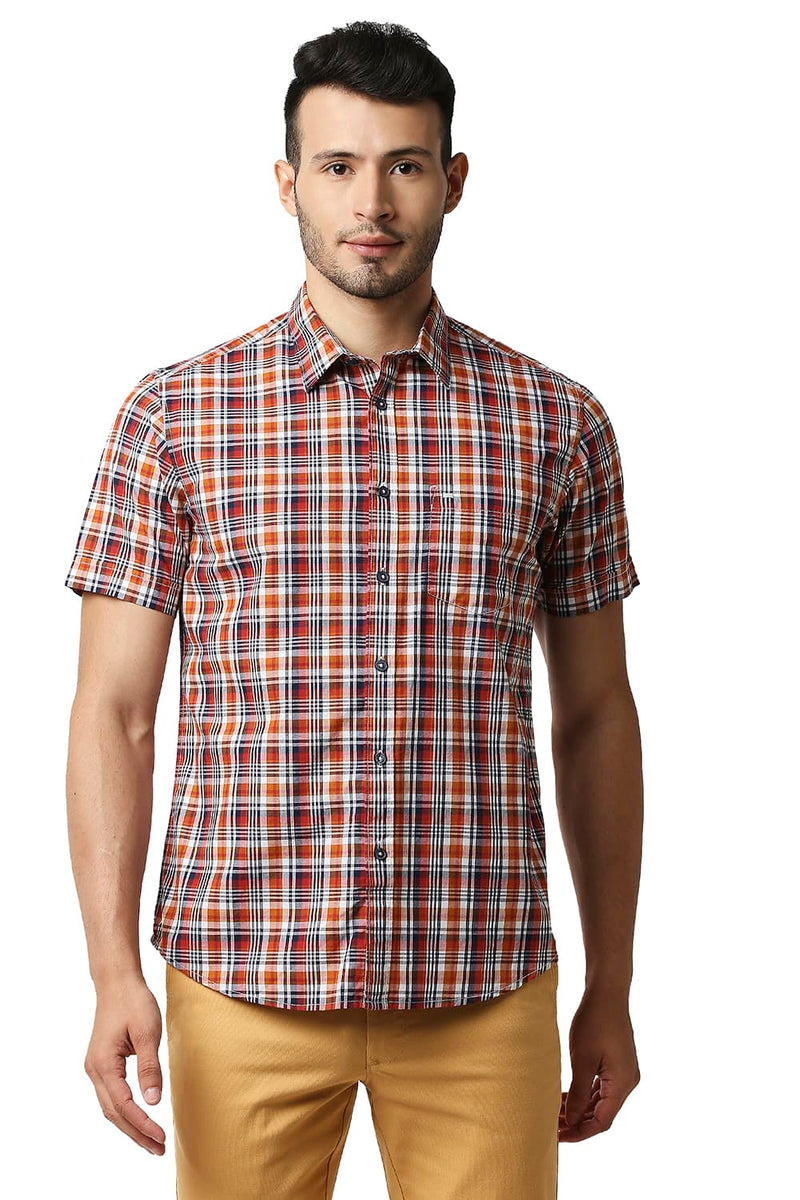 BASICS SLIM FIT COTTON CHECKS HALFSLEEVES SHIRT