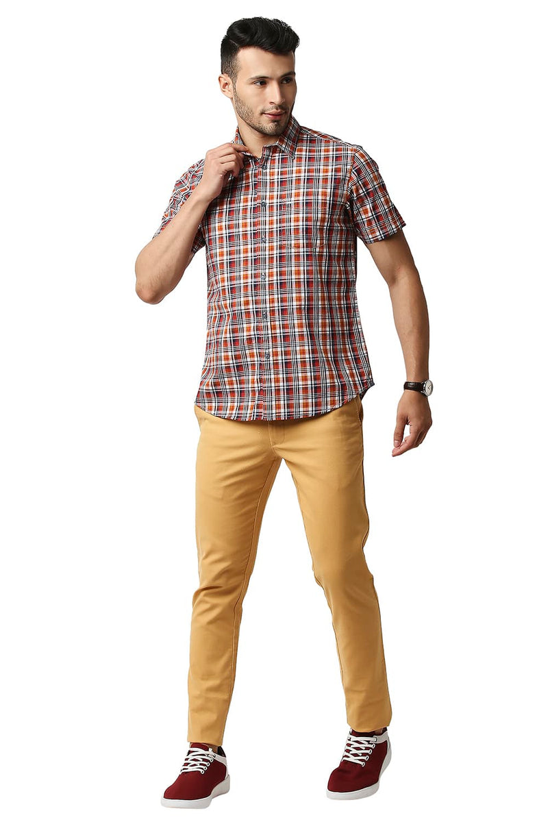 BASICS SLIM FIT COTTON CHECKS HALFSLEEVES SHIRT