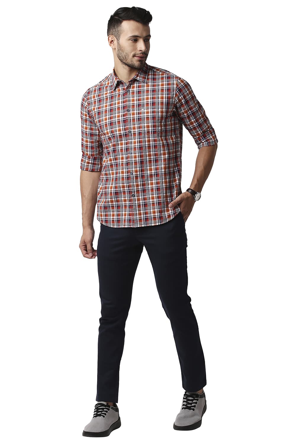 BASICS SLIM FIT COTTON CHECKS SHIRT