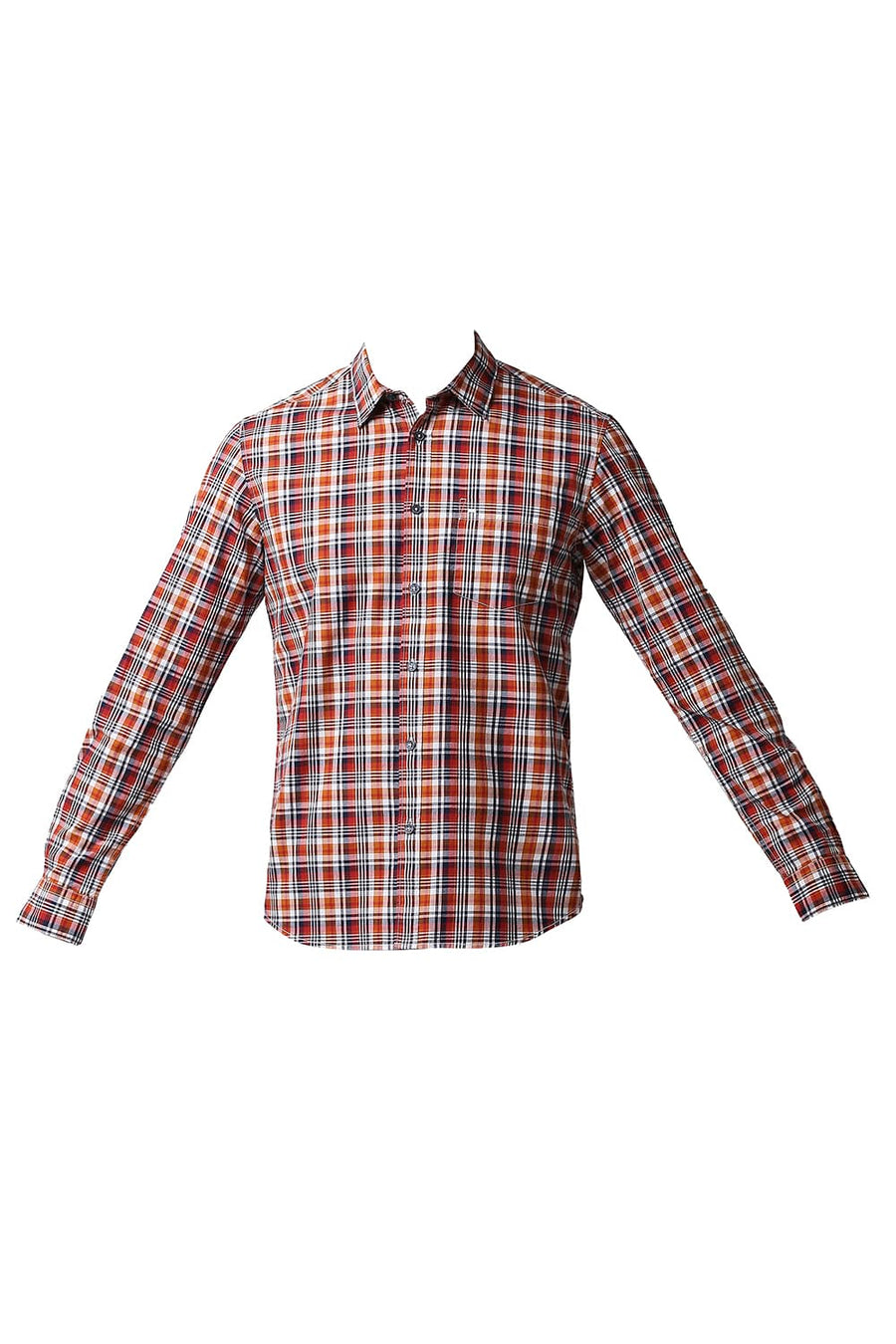 BASICS SLIM FIT DESERT ORANGE COTTON CHECKS SHIRT