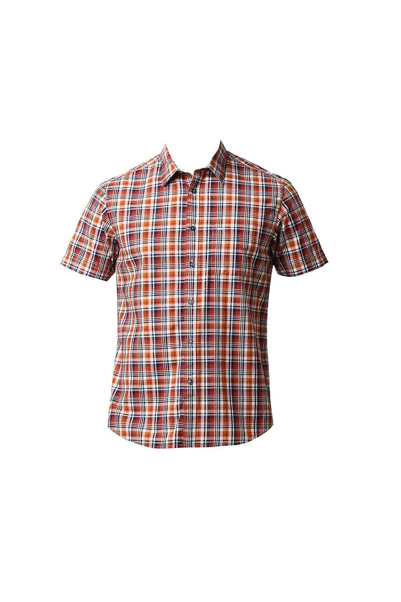 BASICS SLIM FIT COTTON CHECKS HALFSLEEVES SHIRT