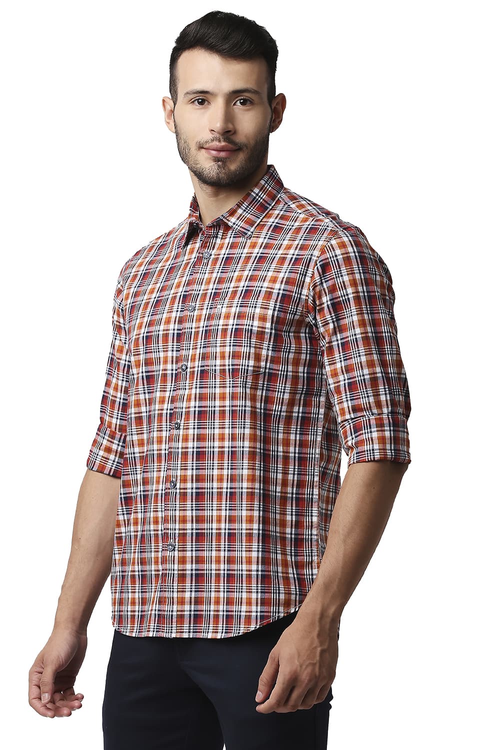 BASICS SLIM FIT COTTON CHECKS SHIRT