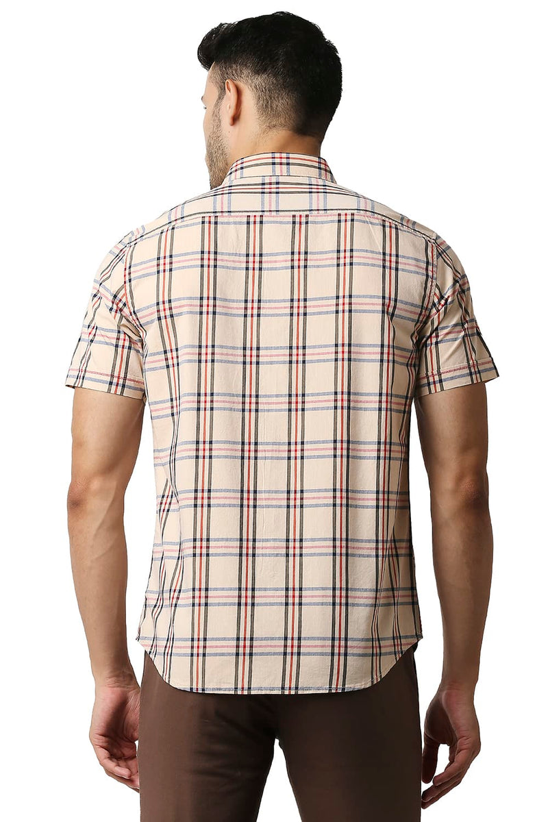 BASICS SLIM FIT COTTON CHECKS HALFSLEEVES SHIRT