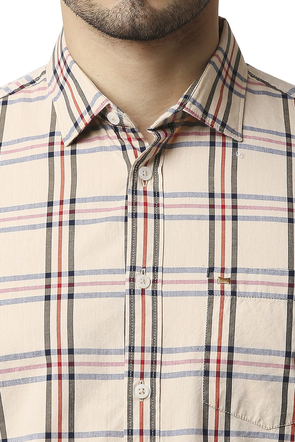 BASICS SLIM FIT COTTON CHECKS HALFSLEEVES SHIRT