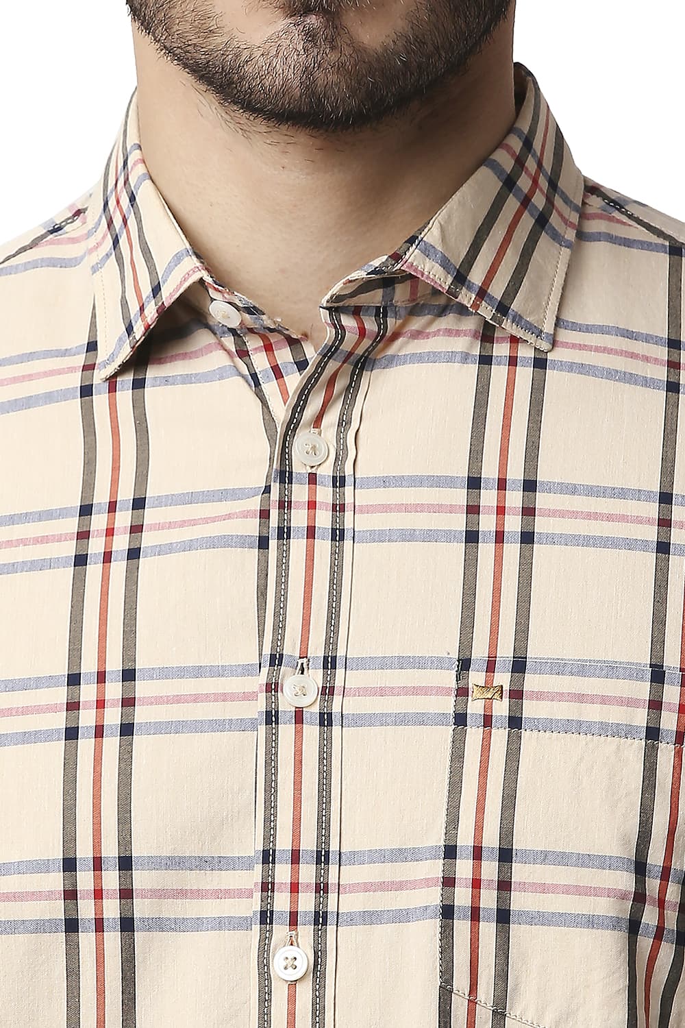 BASICS SLIM FIT COTTON CHECKS SHIRT