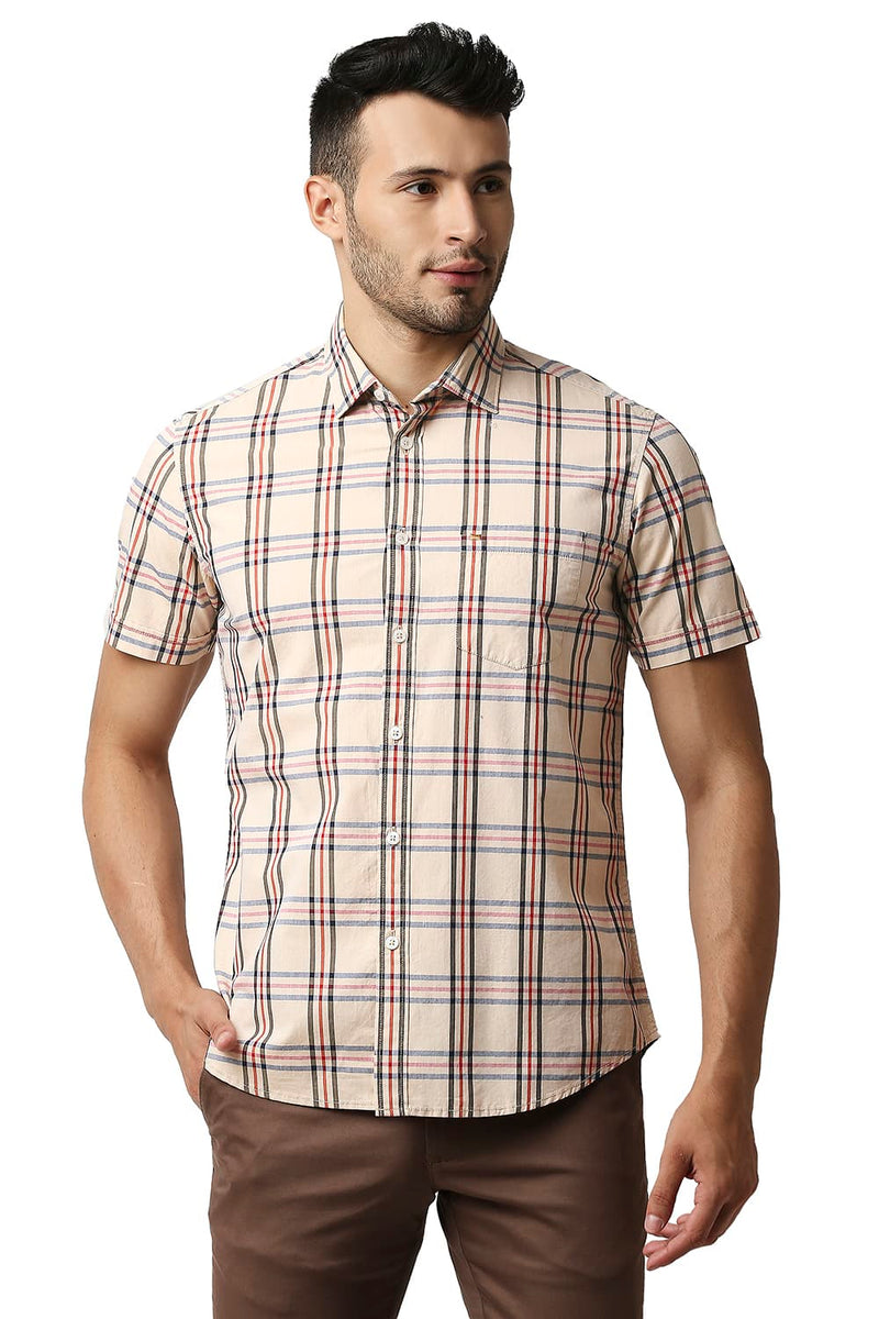 BASICS SLIM FIT COTTON CHECKS SHIRT