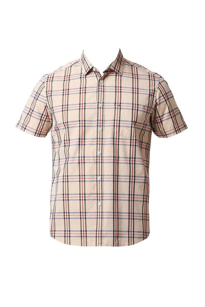 BASICS SLIM FIT COTTON CHECKS HALFSLEEVES SHIRT