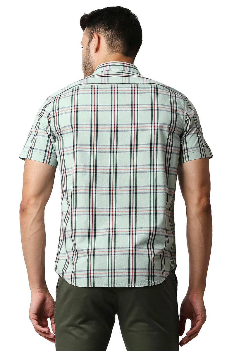 BASICS SLIM FIT COTTON CHECKS HALFSLEEVES SHIRT