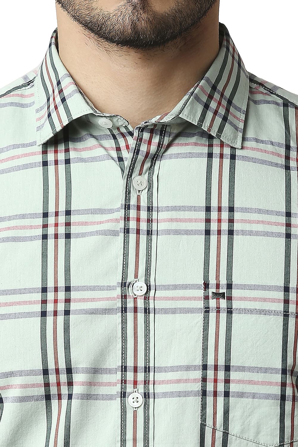 BASICS SLIM FIT COTTON CHECKS HALFSLEEVES SHIRT