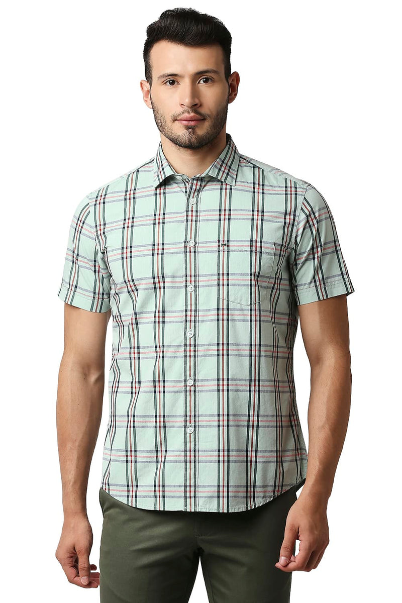 BASICS SLIM FIT COTTON CHECKS HALFSLEEVES SHIRT