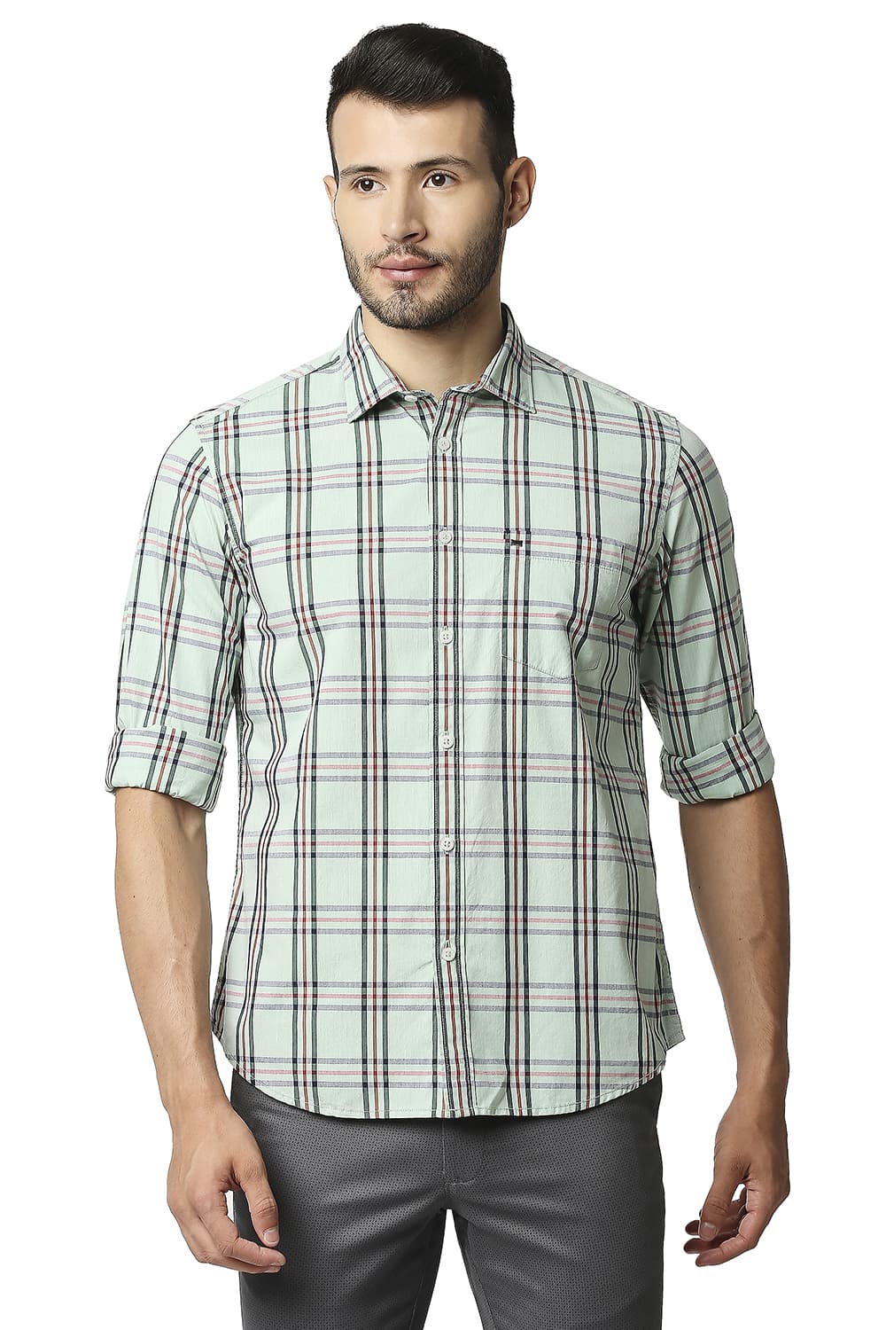 BASICS SLIM FIT COTTON CHECKS SHIRT