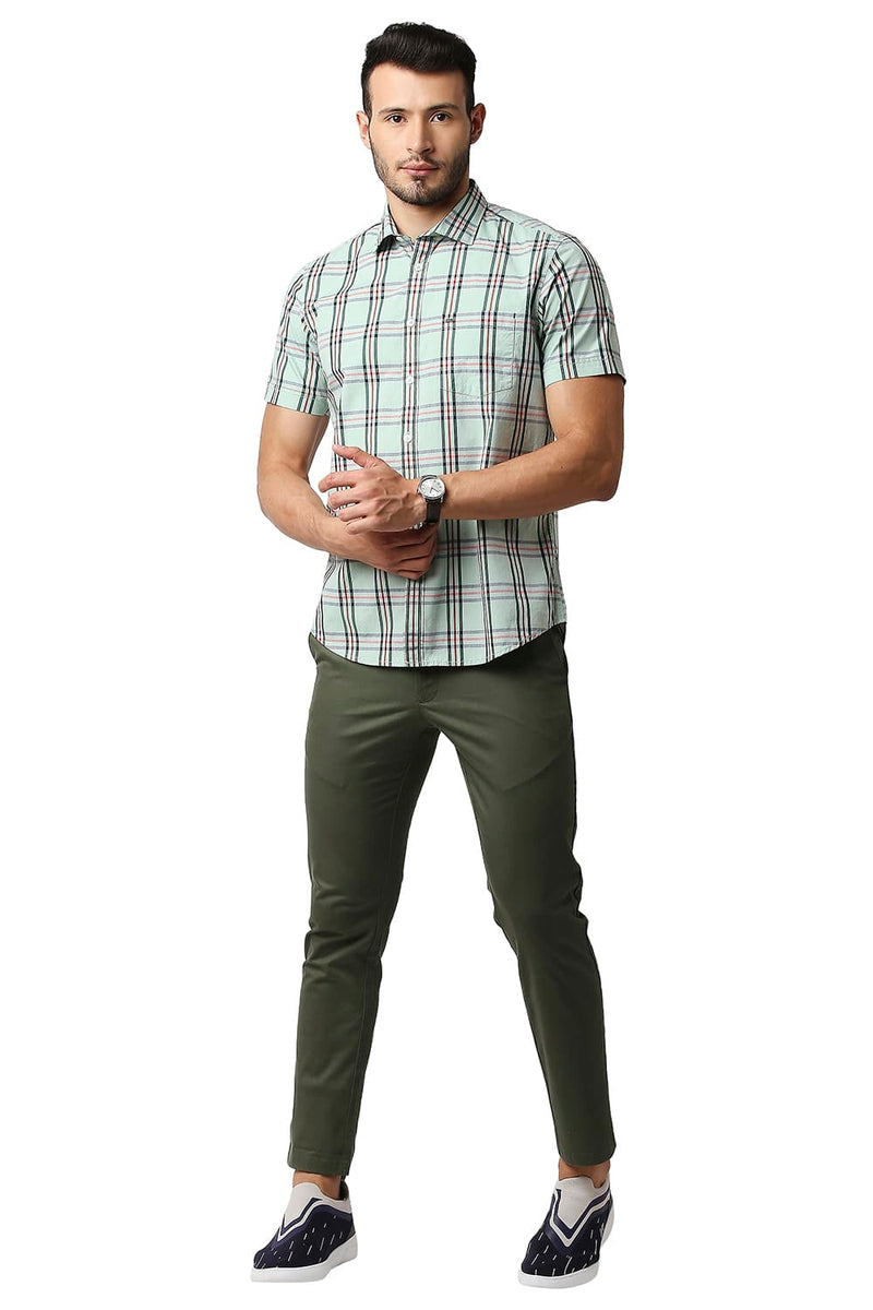 BASICS SLIM FIT COTTON CHECKS HALFSLEEVES SHIRT