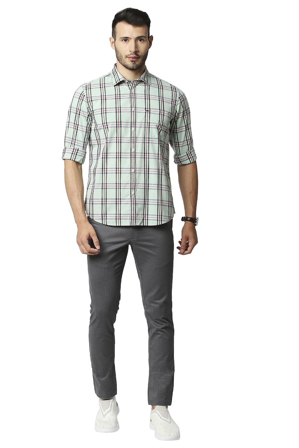 BASICS SLIM FIT COTTON CHECKS SHIRT