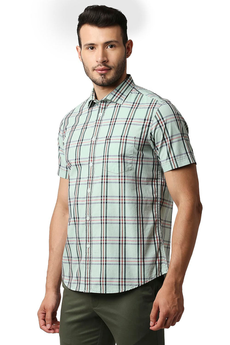 BASICS SLIM FIT COTTON CHECKS HALFSLEEVES SHIRT