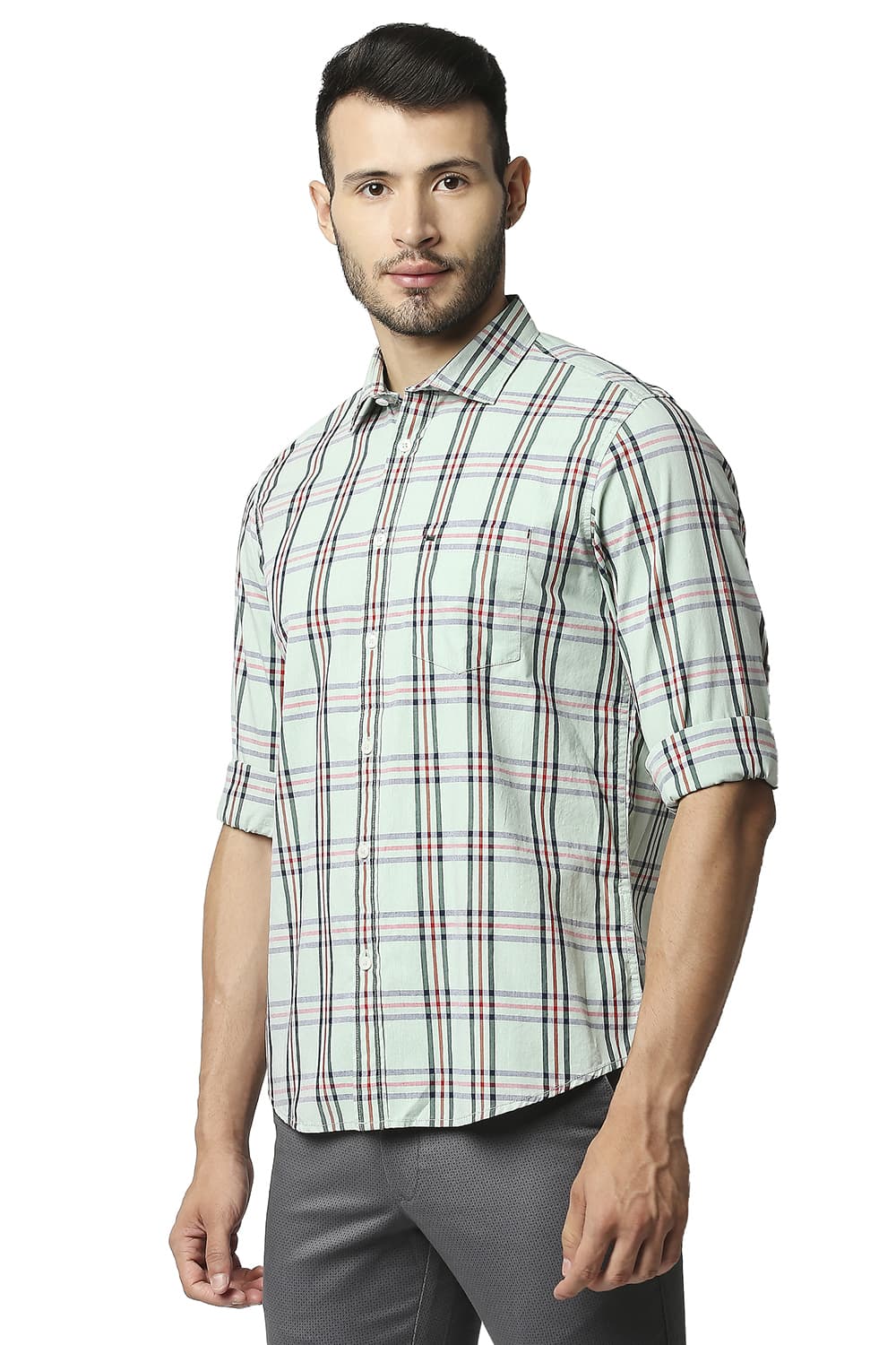 BASICS SLIM FIT COTTON CHECKS SHIRT