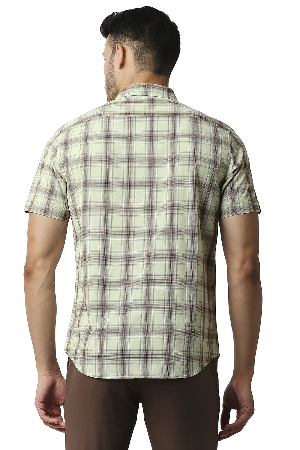 BASICS SLIM FIT COTTON CHECKS HALFSLEEVES SHIRT