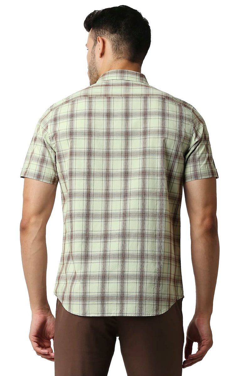 BASICS SLIM FIT COTTON CHECKS HALFSLEEVES SHIRT