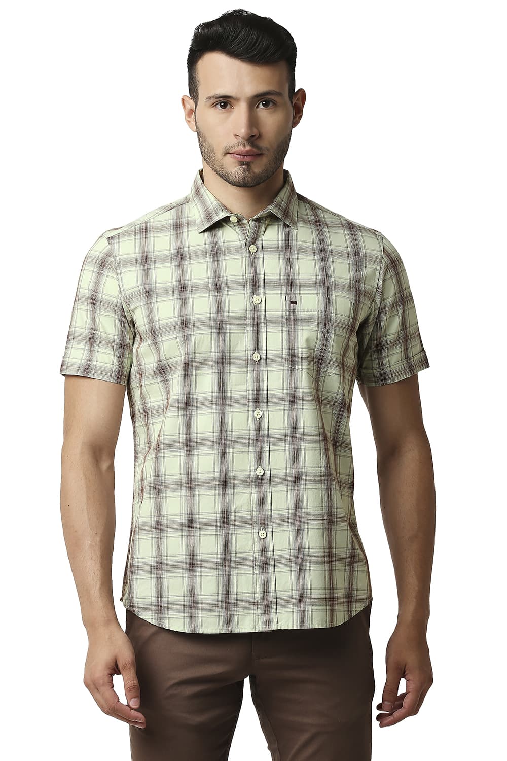 BASICS SLIM FIT COTTON CHECKS SHIRT