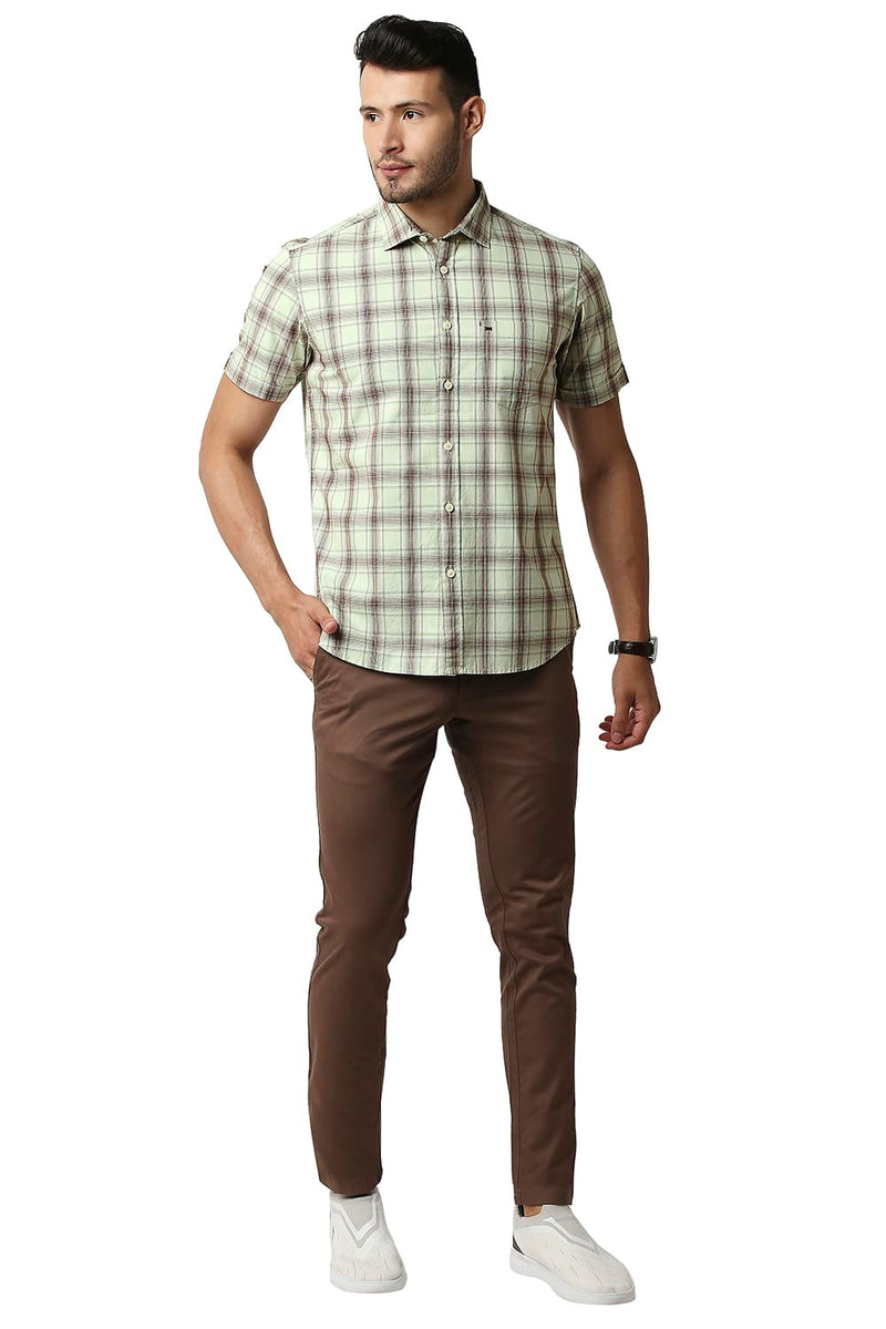 BASICS SLIM FIT COTTON CHECKS HALFSLEEVES SHIRT