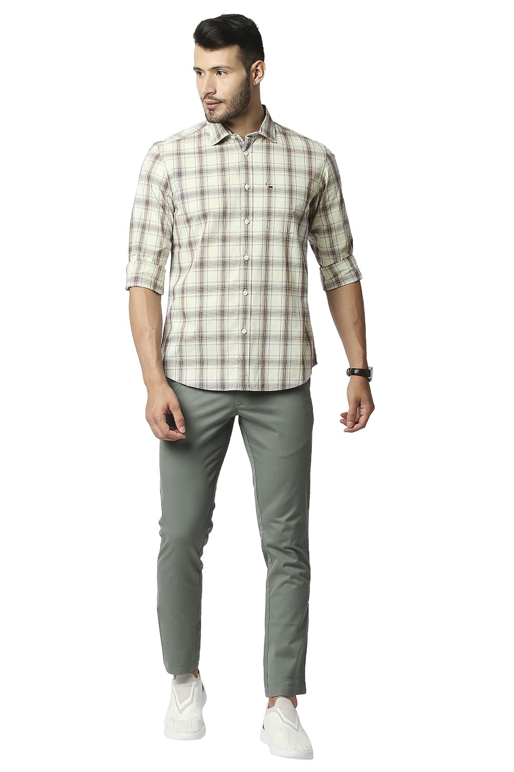 BASICS SLIM FIT COTTON CHECKS SHIRT