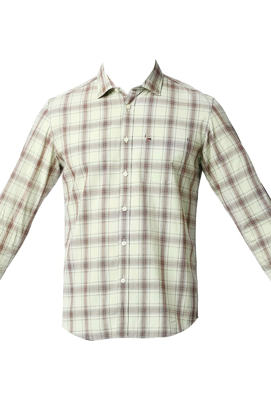 BASICS SLIM FIT GREEN MIST COTTON CHECKS SHIRT