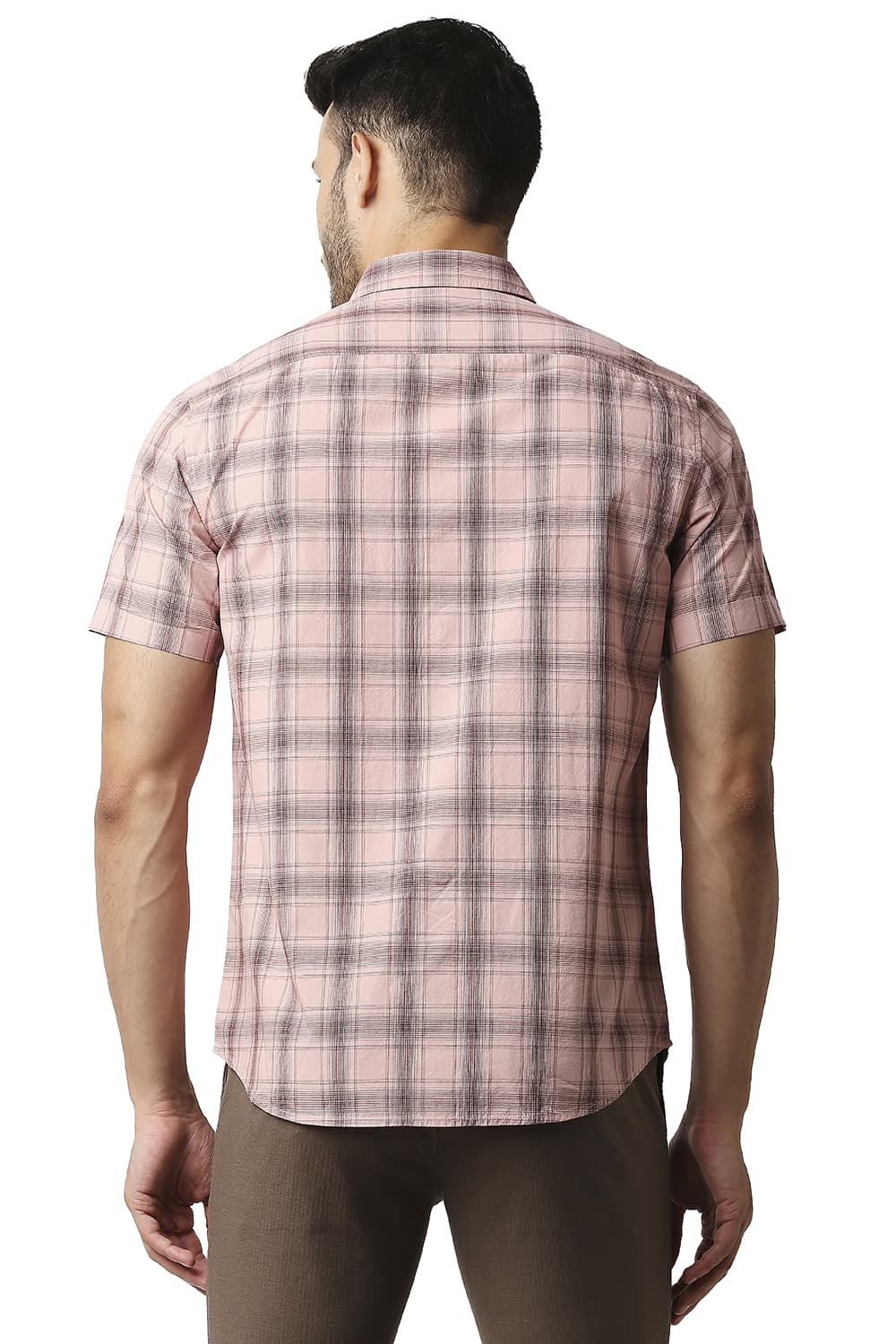 BASICS SLIM FIT COTTON CHECKS HALFSLEEVES SHIRT