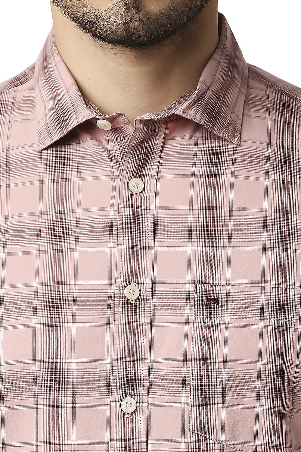 BASICS SLIM FIT COTTON CHECKS HALFSLEEVES SHIRT