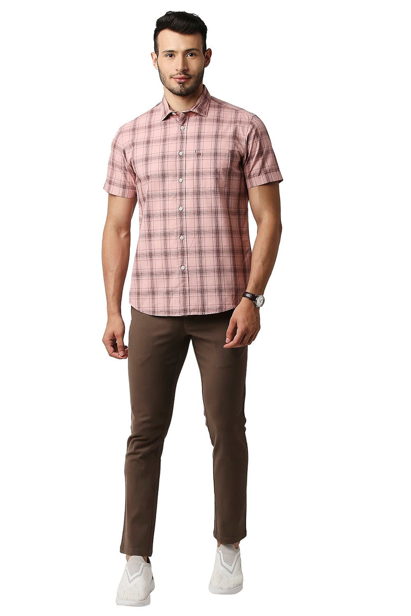 BASICS SLIM FIT COTTON CHECKS HALFSLEEVES SHIRT