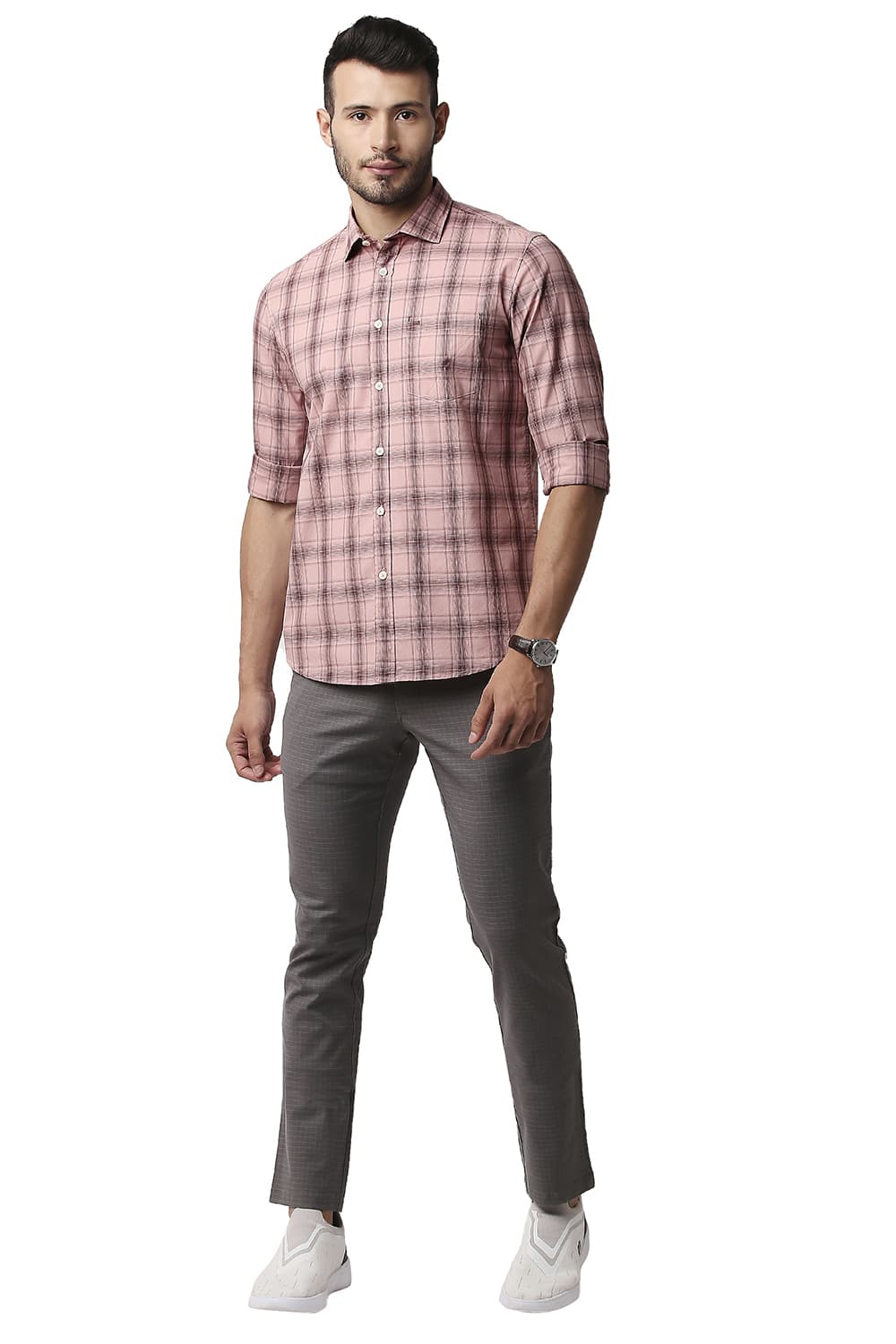 BASICS SLIM FIT COTTON CHECKS SHIRT