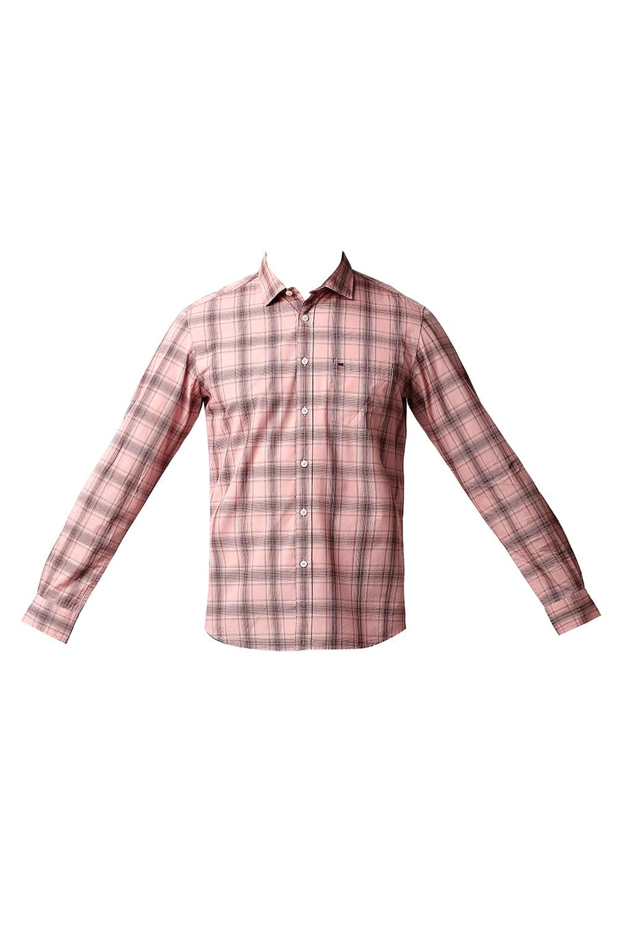 BASICS SLIM FIT PINK MIST COTTON CHECKS SHIRT