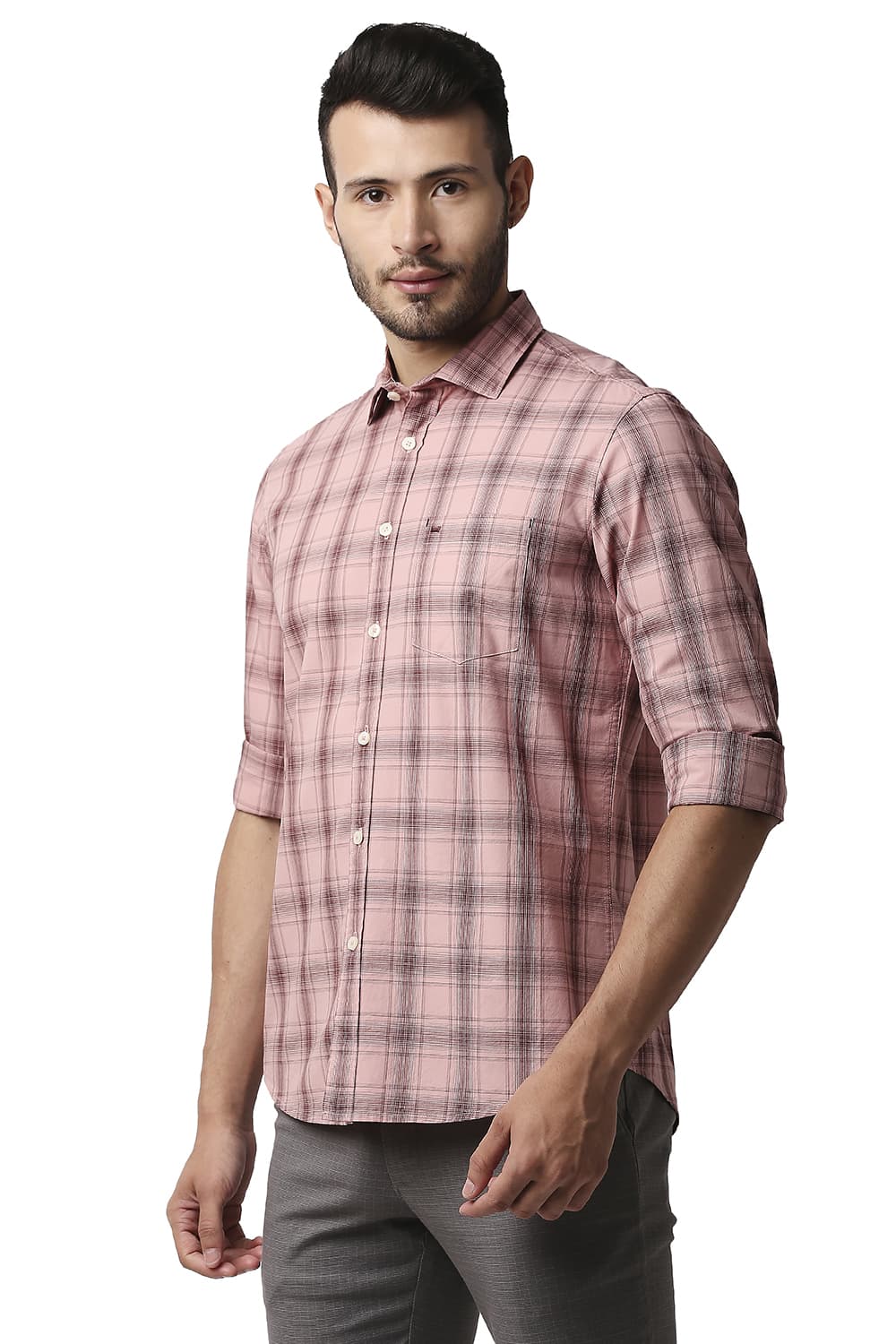 BASICS SLIM FIT COTTON CHECKS SHIRT