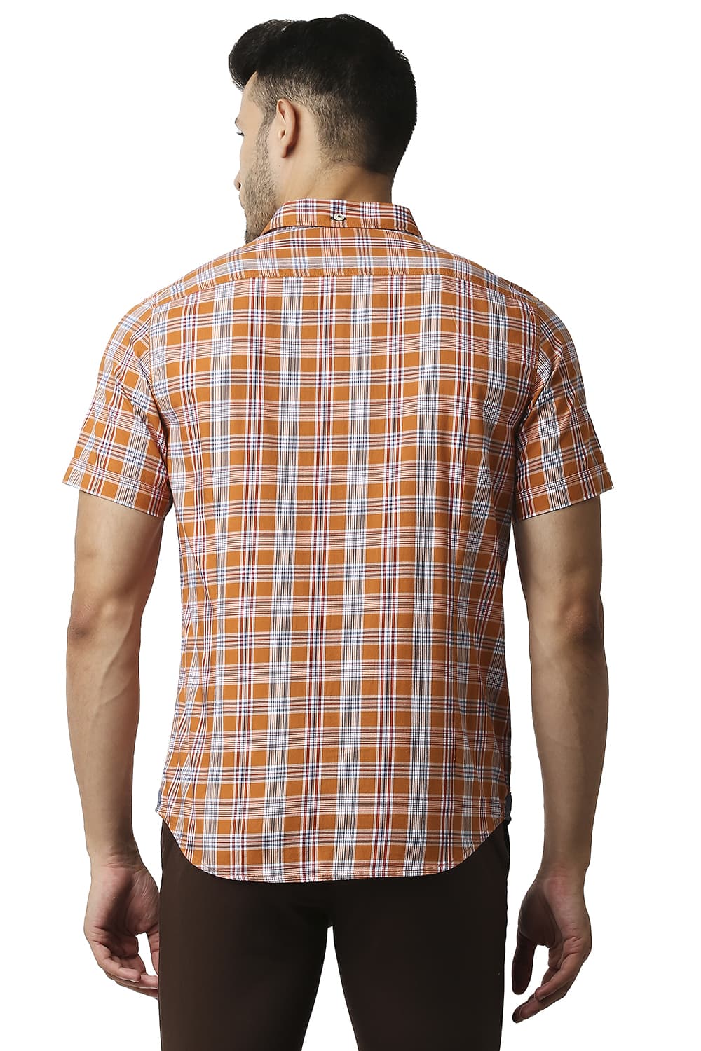 BASICS SLIM FIT TWILL CHECKS HALFSLEEVES SHIRT