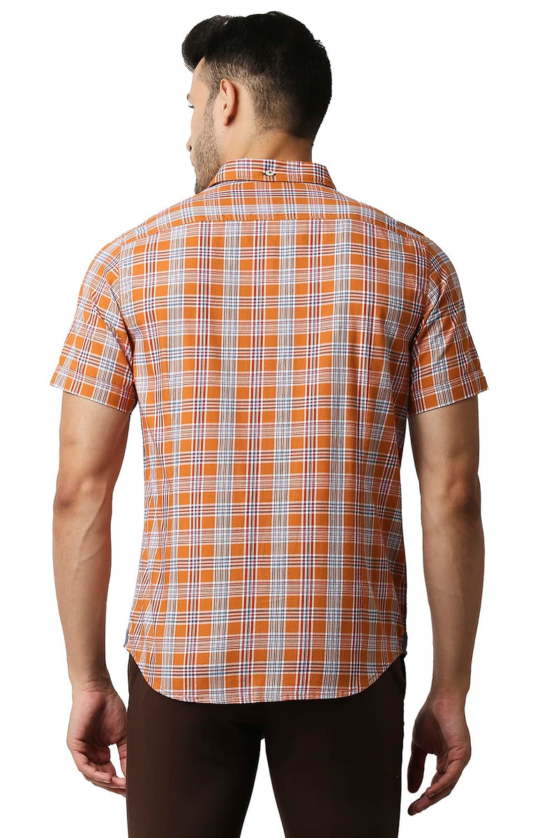 BASICS SLIM FIT TWILL CHECKS HALFSLEEVES SHIRT