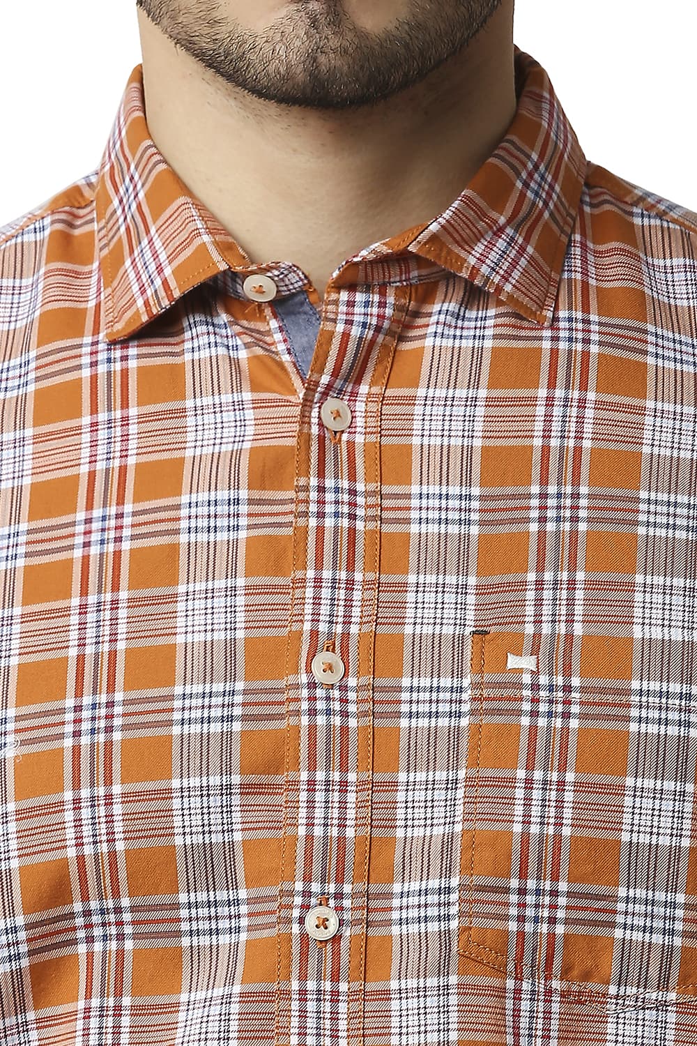 BASICS SLIM FIT TWILL CHECKS HALFSLEEVES SHIRT