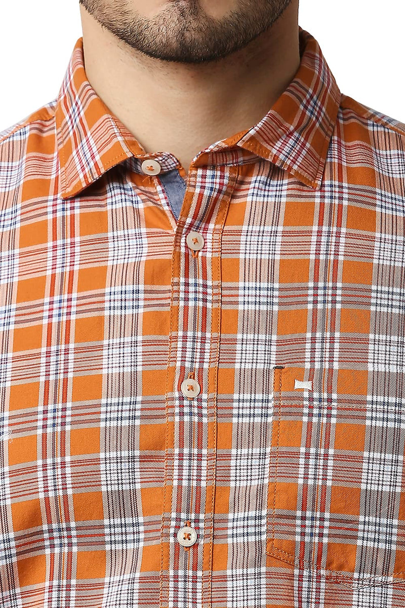 BASICS SLIM FIT TWILL CHECKS HALFSLEEVES SHIRT