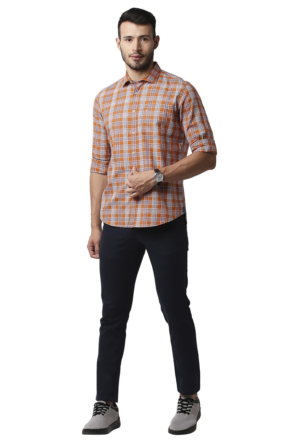 BASICS SLIM FIT TWILL CHECKS SHIRT