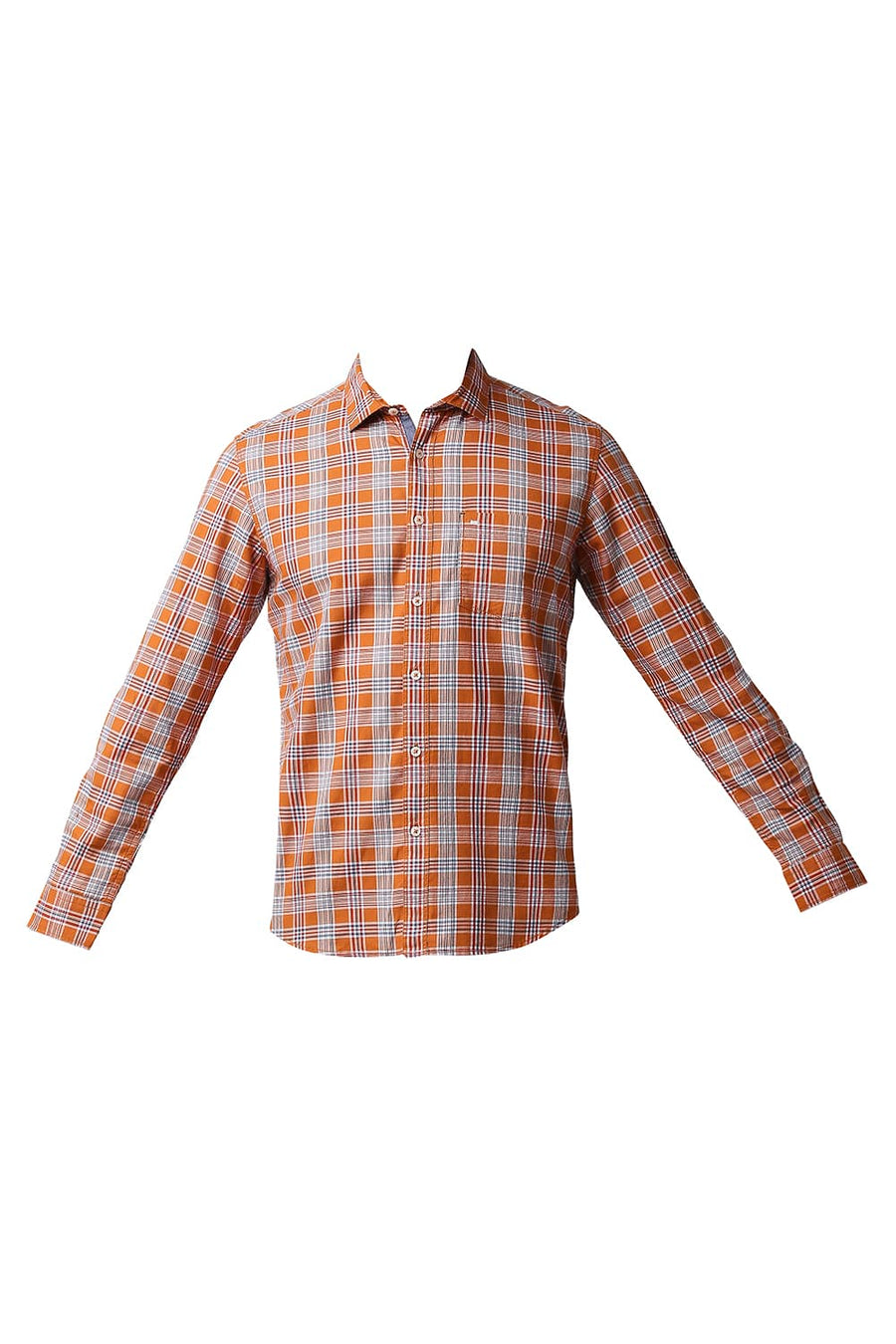BASICS SLIM FIT ORANGE OCHRE TWILL CHECKS SHIRT
