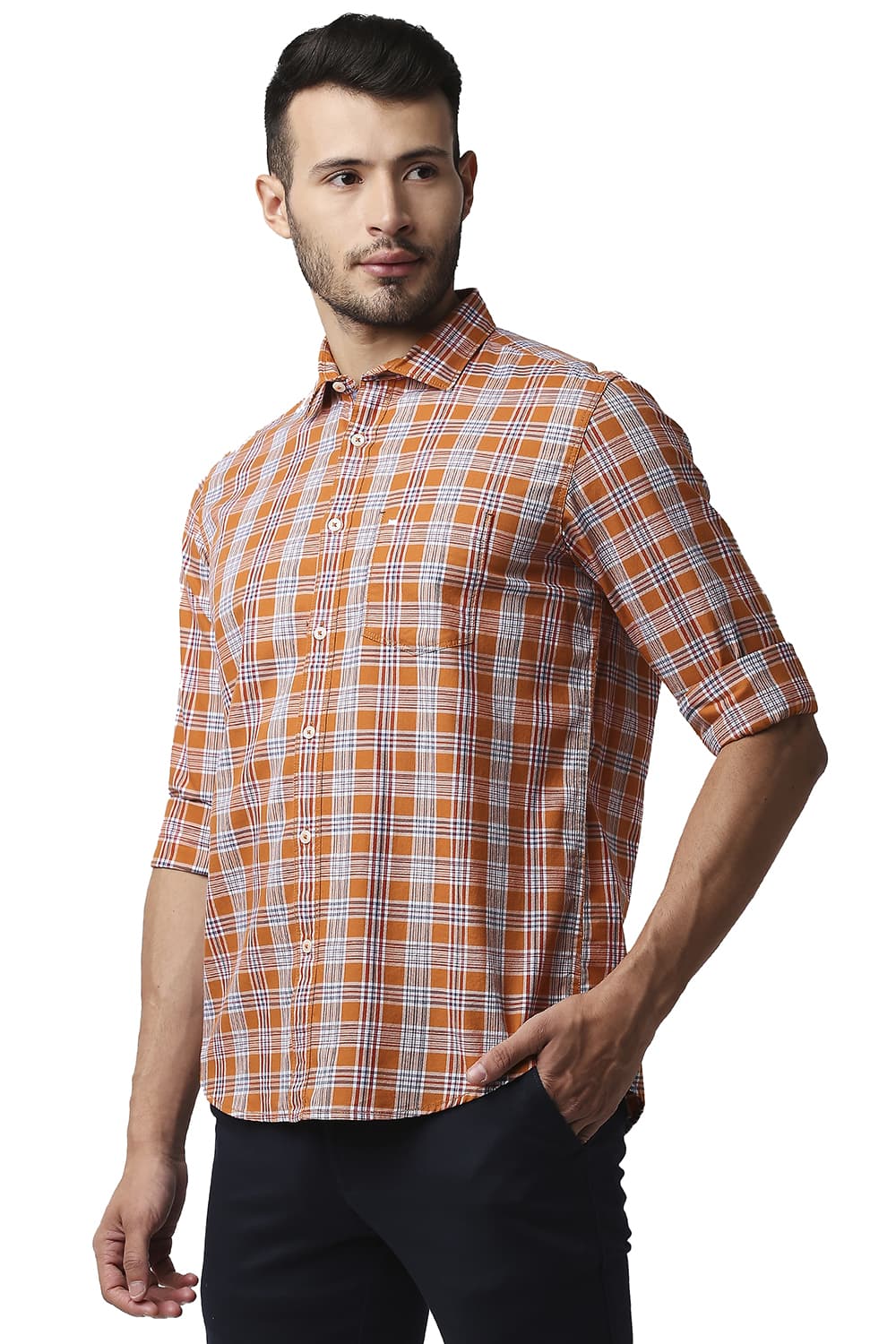 BASICS SLIM FIT TWILL CHECKS SHIRT