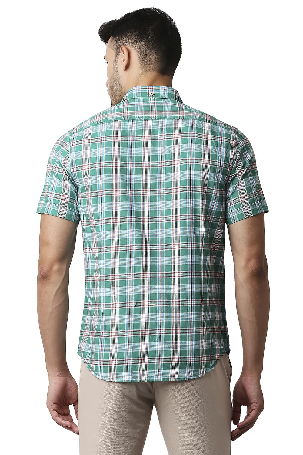 BASICS SLIM FIT TWILL CHECKS HALFSLEEVES SHIRT