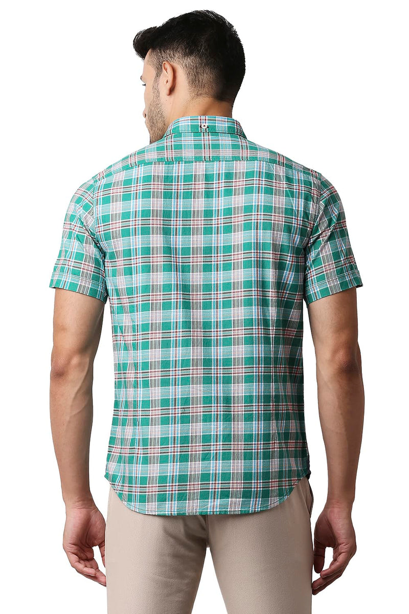 BASICS SLIM FIT TWILL CHECKS HALFSLEEVES SHIRT