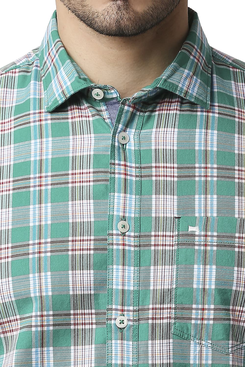 BASICS SLIM FIT TWILL CHECKS HALFSLEEVES SHIRT