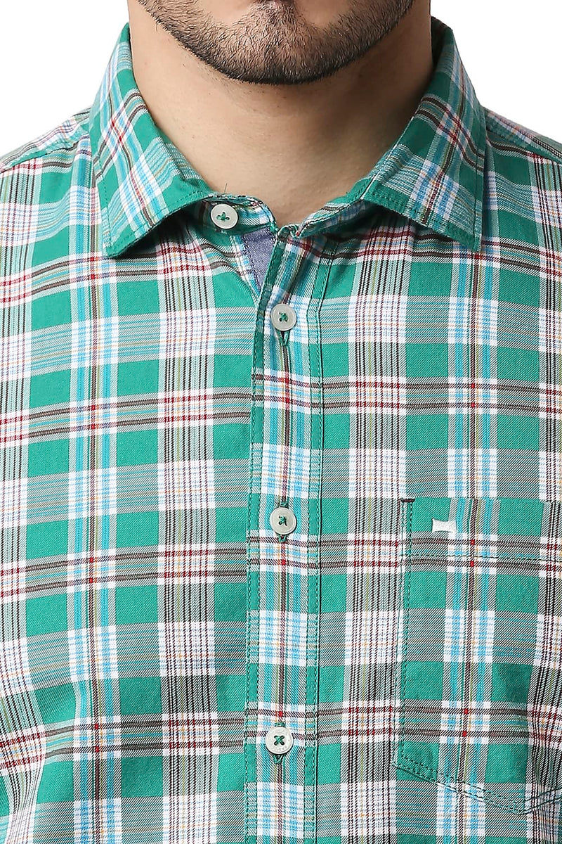 BASICS SLIM FIT TWILL CHECKS HALFSLEEVES SHIRT