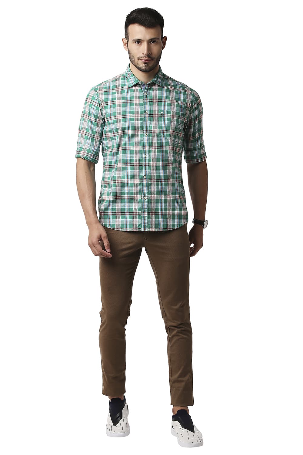 BASICS SLIM FIT TWILL CHECKS SHIRT