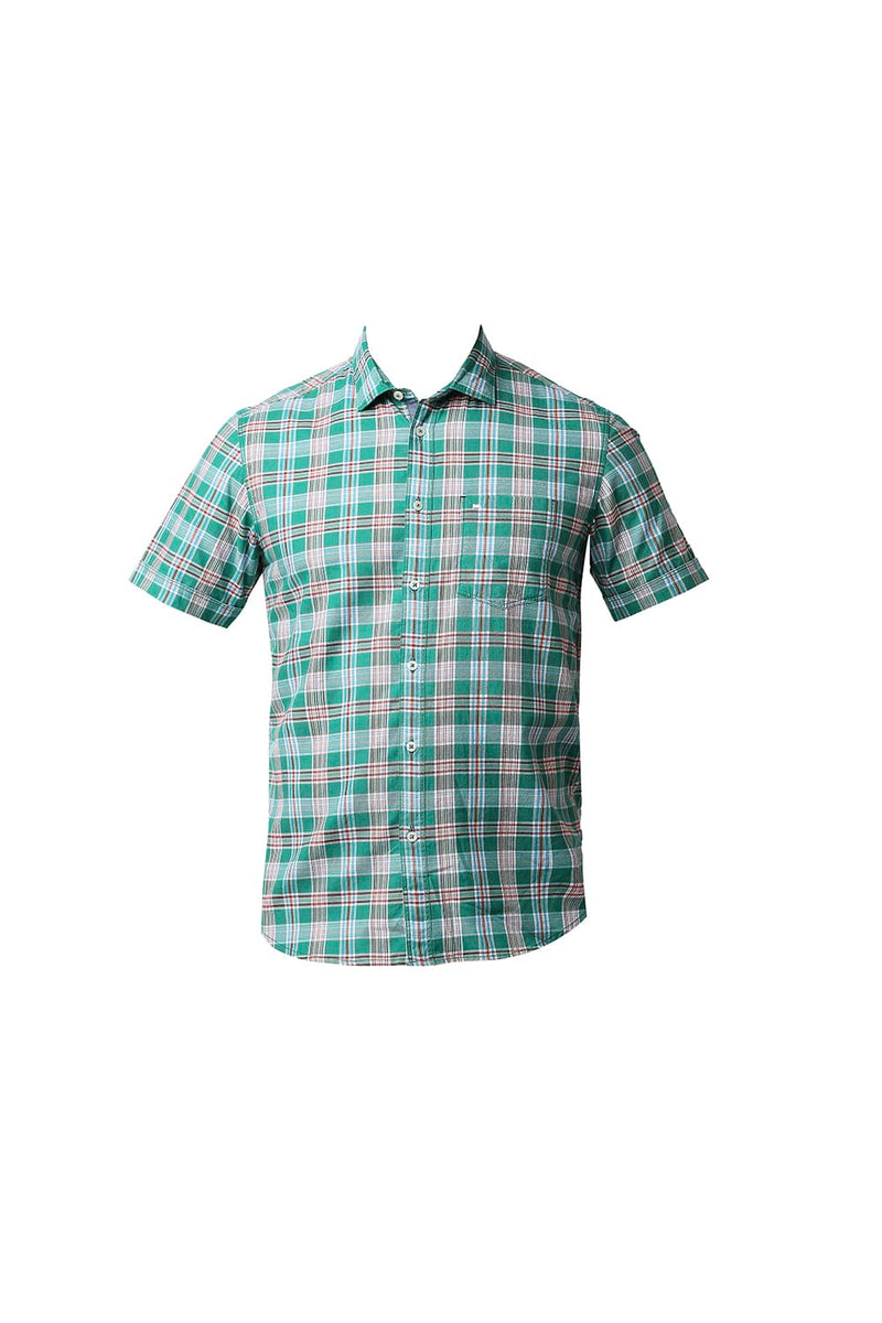 BASICS SLIM FIT TWILL CHECKS HALFSLEEVES SHIRT