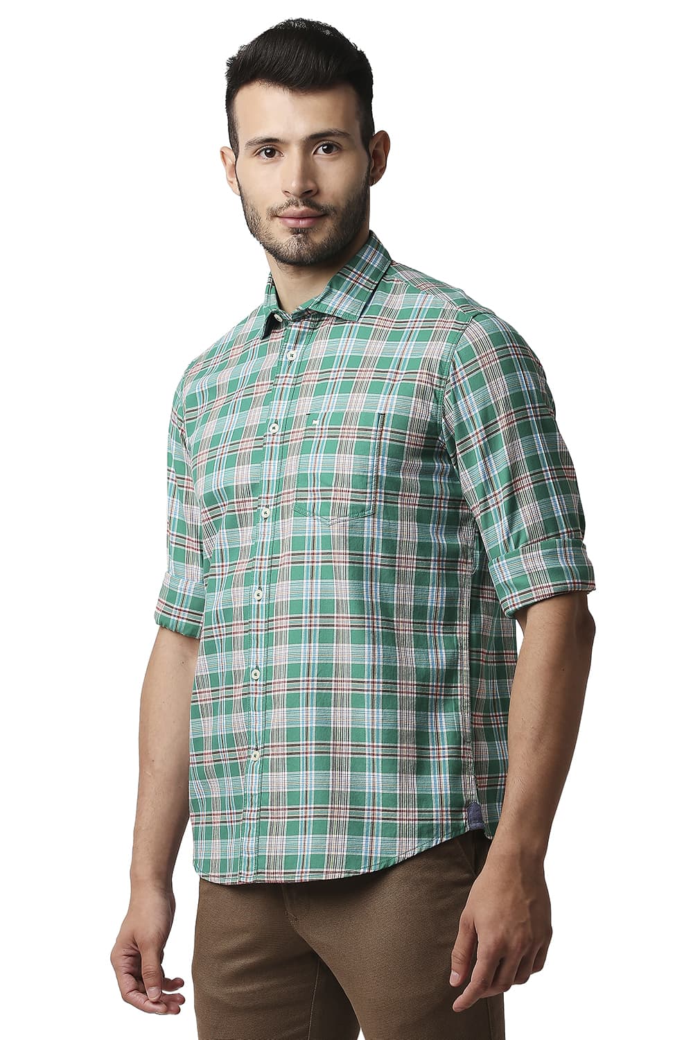 BASICS SLIM FIT TWILL CHECKS SHIRT