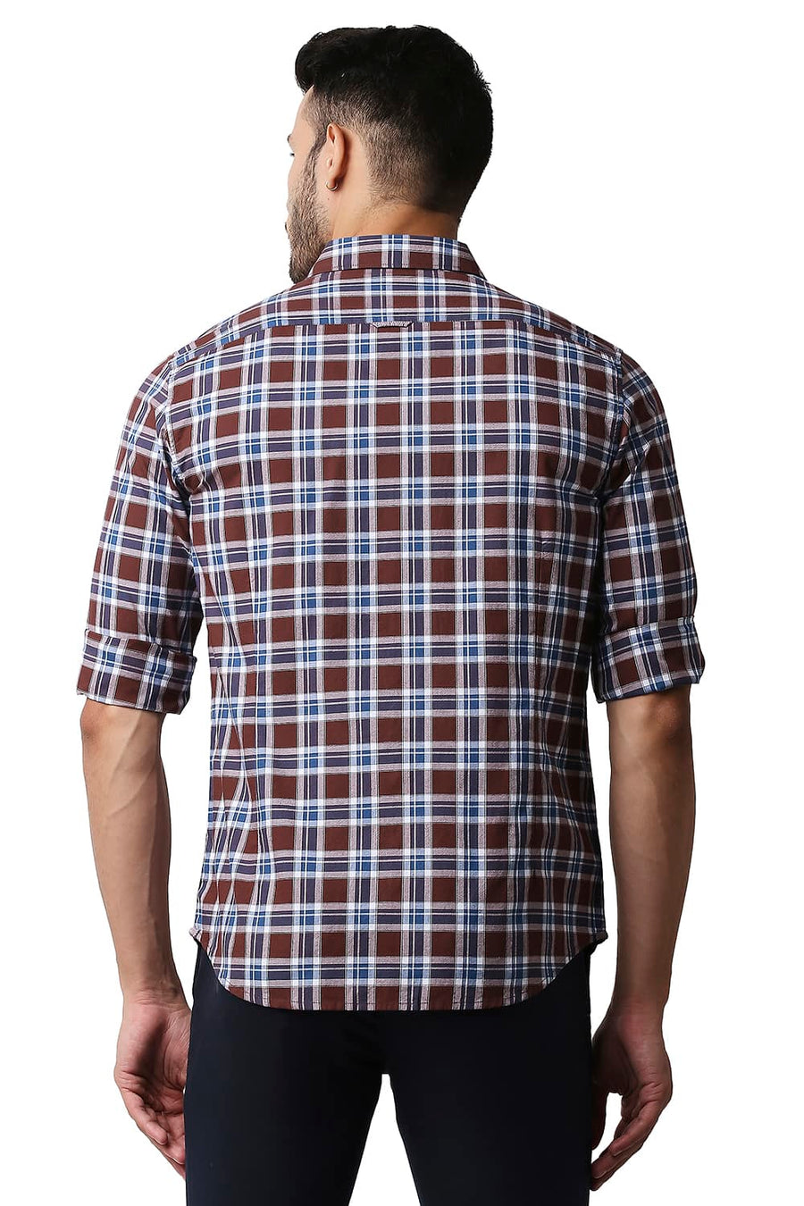 BASICS SLIM FIT CINNAMON BROWN OXFORD CHECKS SHIRT