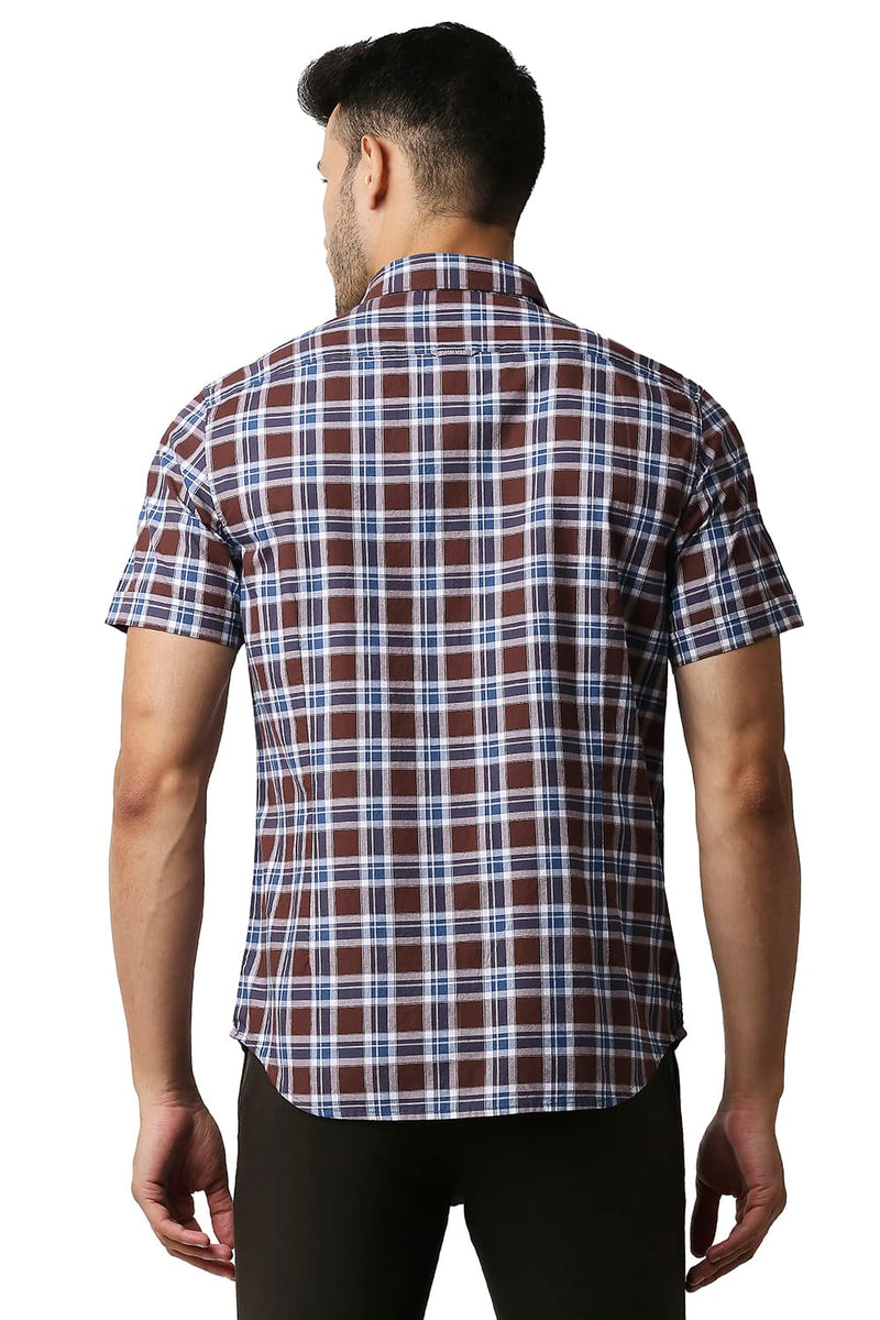 BASICS SLIM FIT OXFORD CHECKS HALFSLEEVES SHIRT