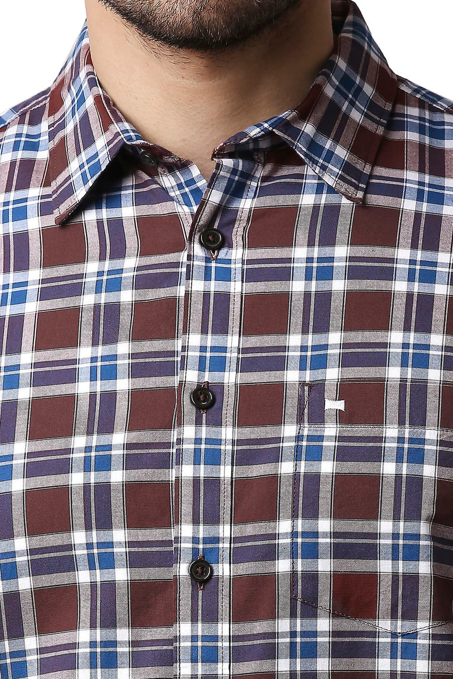 BASICS SLIM FIT CINNAMON BROWN OXFORD CHECKS SHIRT