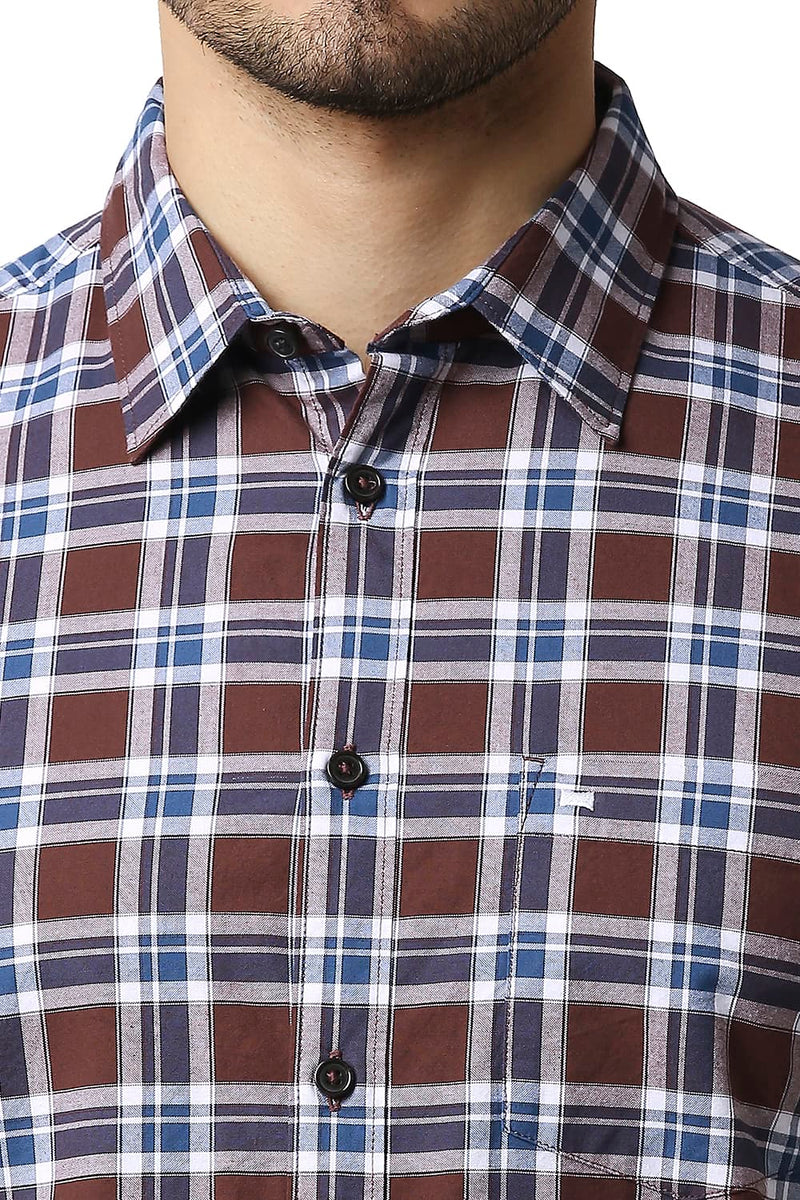 BASICS SLIM FIT OXFORD CHECKS HALFSLEEVES SHIRT